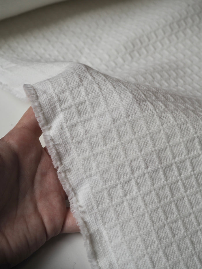 White Grid Cotton Blend Cloqué
