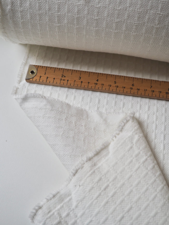 White Grid Cotton Blend Cloqué