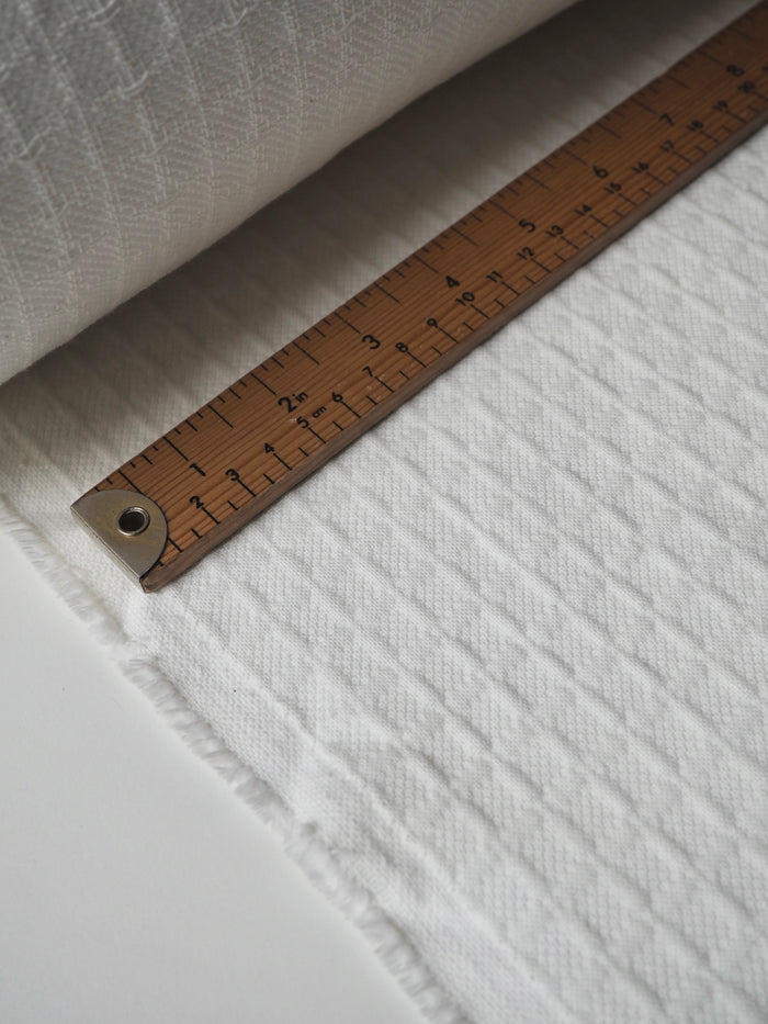 White Grid Cotton Blend Cloqué