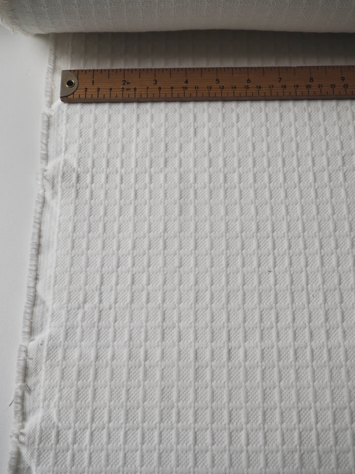 White Grid Cotton Blend Cloqué