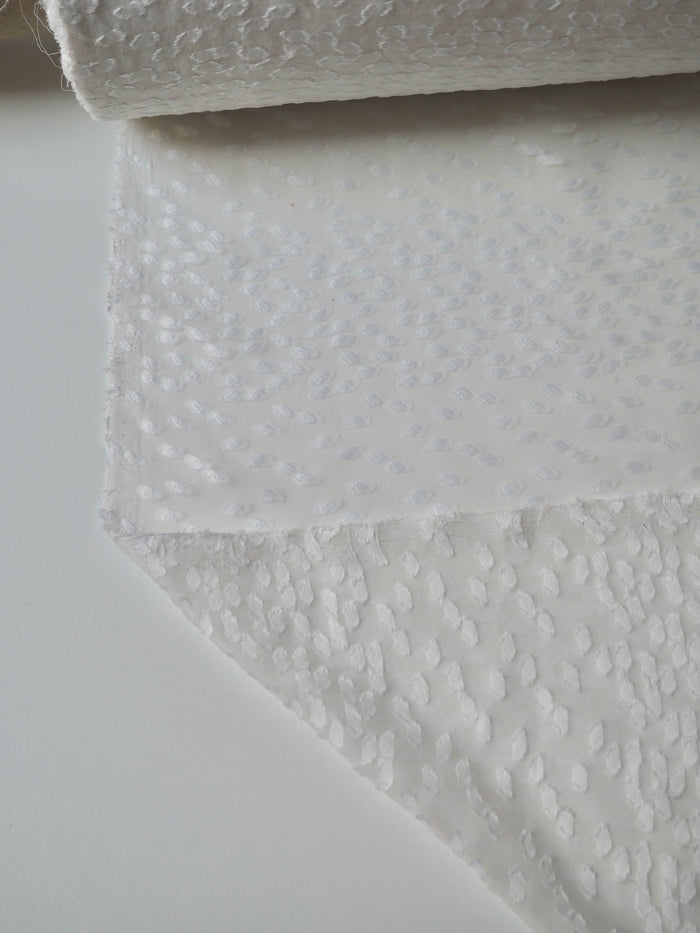 White Spotted Silk Jacquard Chiffon