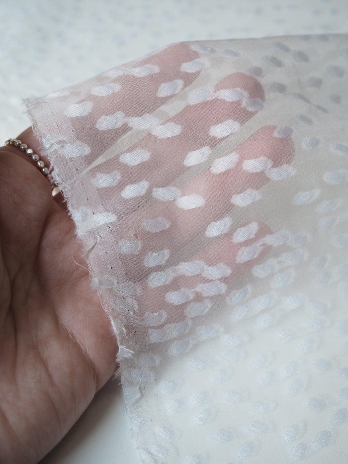 White Spotted Silk Jacquard Chiffon