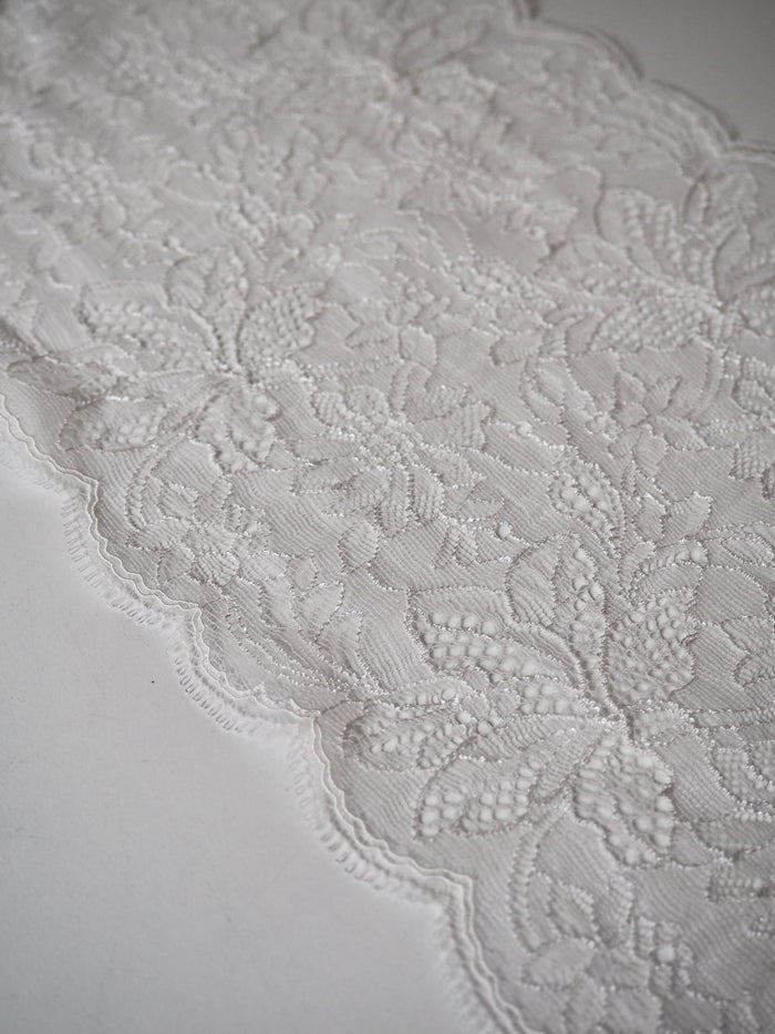 White Stretch Flower Meadow Scallop Lace Trim 19.5cm