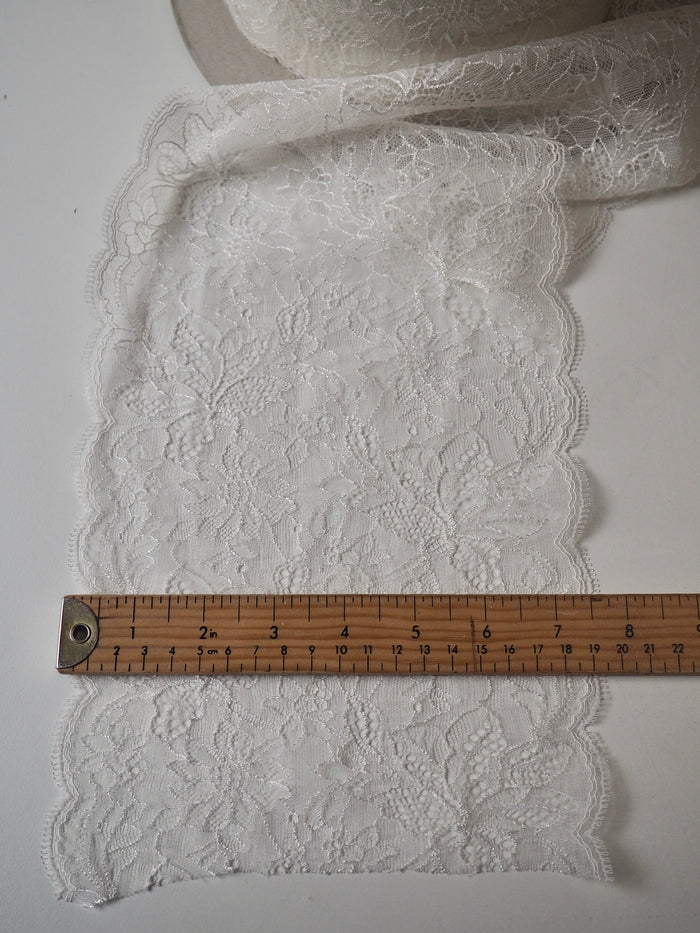 White Stretch Flower Meadow Scallop Lace Trim 19.5cm