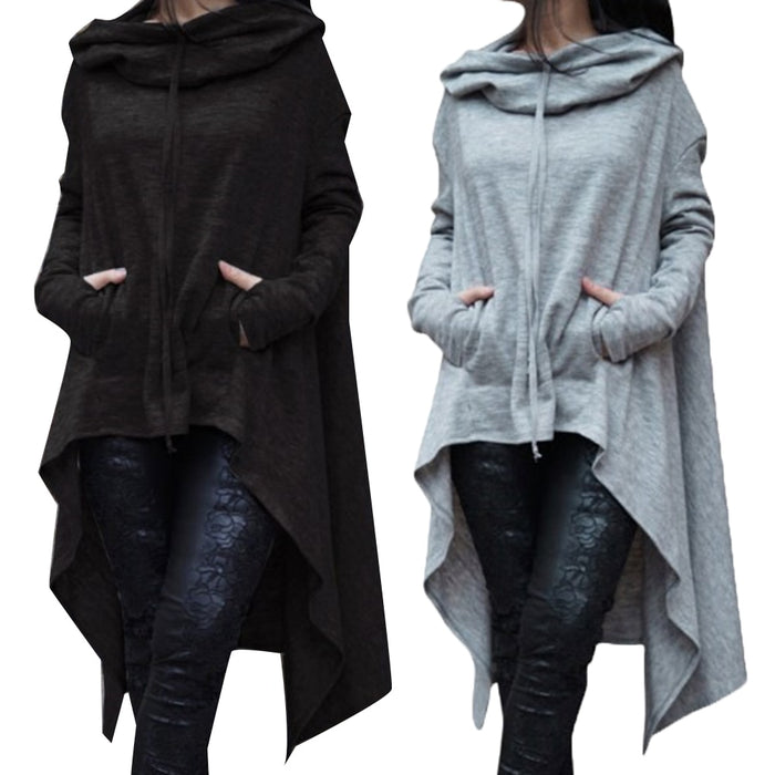 Womens Asymmetric Hem Solid Colour Long Sleeve Hoodies