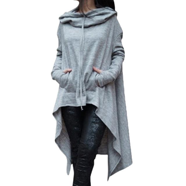 Womens Asymmetric Hem Solid Colour Long Sleeve Hoodies