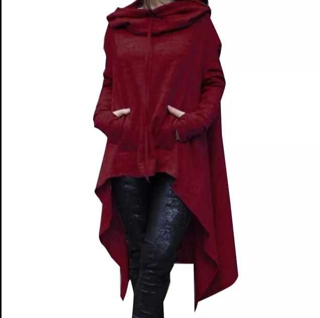 Womens Asymmetric Hem Solid Colour Long Sleeve Hoodies