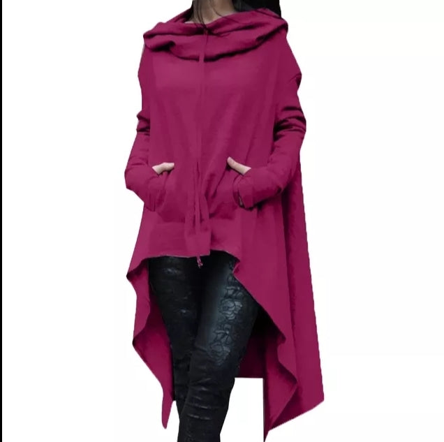 Womens Asymmetric Hem Solid Colour Long Sleeve Hoodies