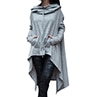Womens Cotton Blend Solid Colour Asymmetric Hem Drawstring Hooded Sweatshirts