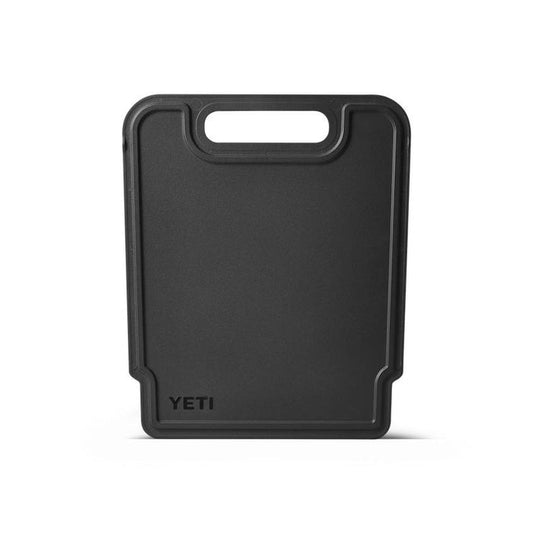 Black YETI Roadie cooler divider with a top handle, designed to slide into cooler grooves and function as a cutting board.