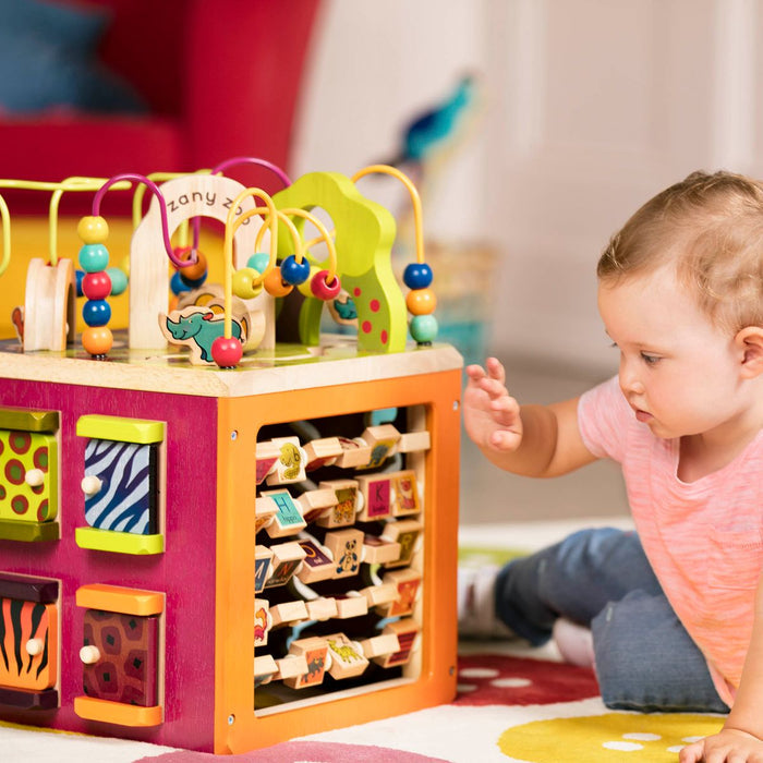 Wooden zoo activity cube.